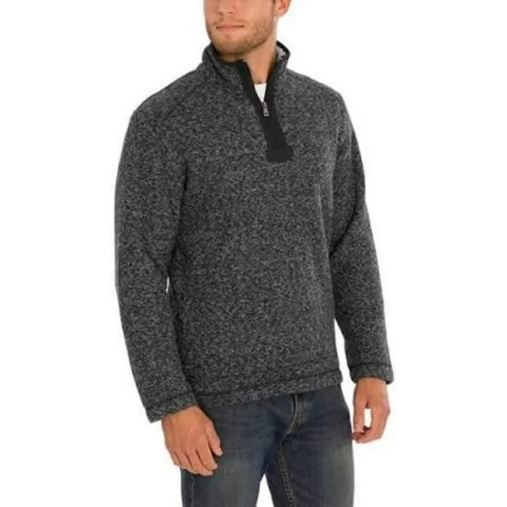 ORVIS Brighton 1/4 Zip Faux Sherpa Lined Marled Gray Black Sweater Jacket Large